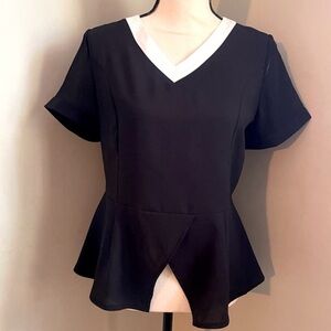 New Leaf | Black and White V-neck Blouse | Medium